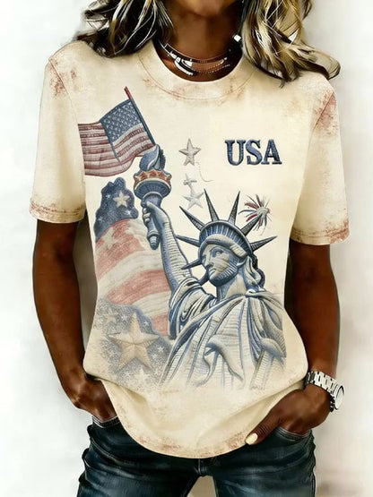 Women'S  America Flag Printed Casual T-Shirt