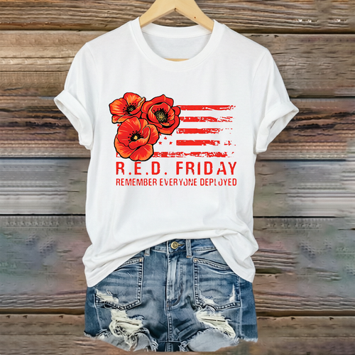 Women's "Red Friday" Poppy Print Crew Neck T-Shirt