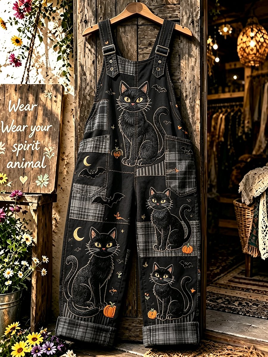 Women's Cat and Floral Print Jumpsuit
