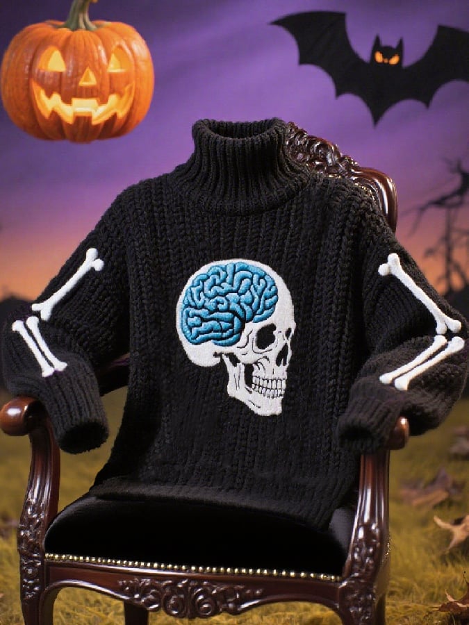 Women's Casual Halloween Skull Print Sweater
