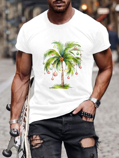 Men's Casual Christmas Palm Tree Printed Short Sleeve T-Shirt