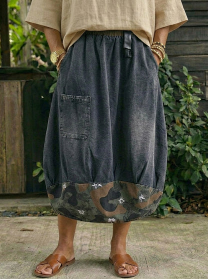 Women’s Stylish Denim Patchwork Bubble Skirt