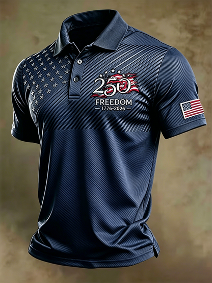 Men'S American Flag Print Casual Polo Shirt