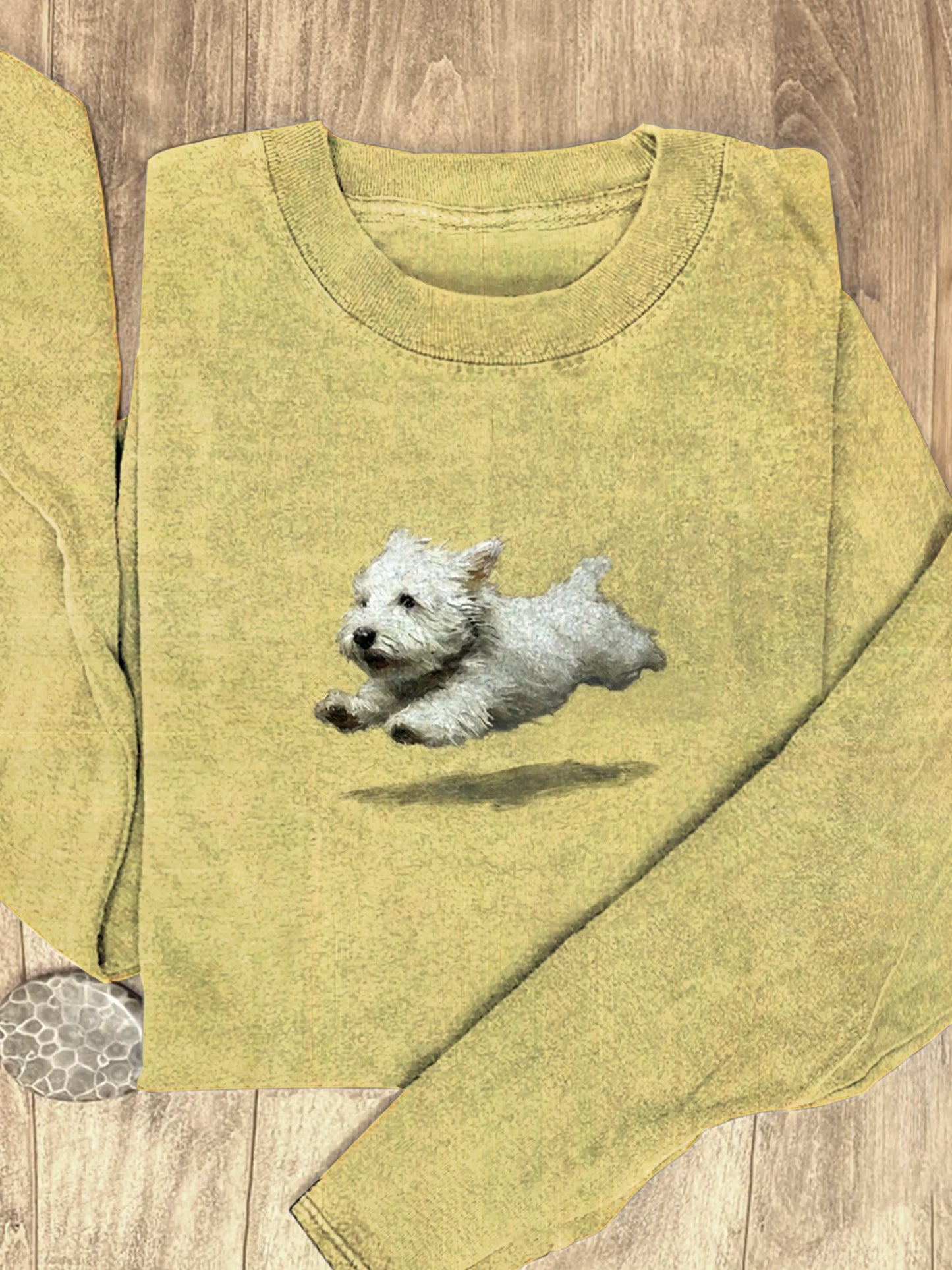 Funny Retro Cute Running Dog Art Print Casaul Cotton Long Sleeve Shirt