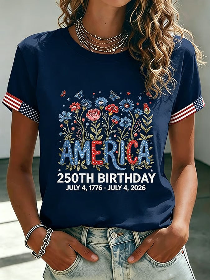 🔥Buy 3 Get 10% Off🔥Women's 250 Years Of Freedom Flower Art Print T-shirt