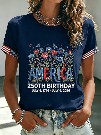 🔥Buy 3 Get 10% Off🔥Women's 250 Years Of Freedom Flower Art Print T-shirt