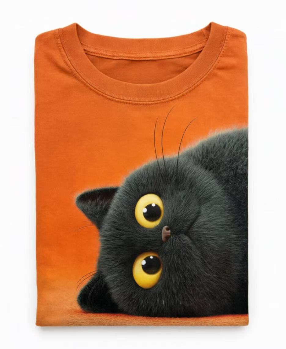 Funny Black Cat Art Print Casual Short Sleeve T-shirt