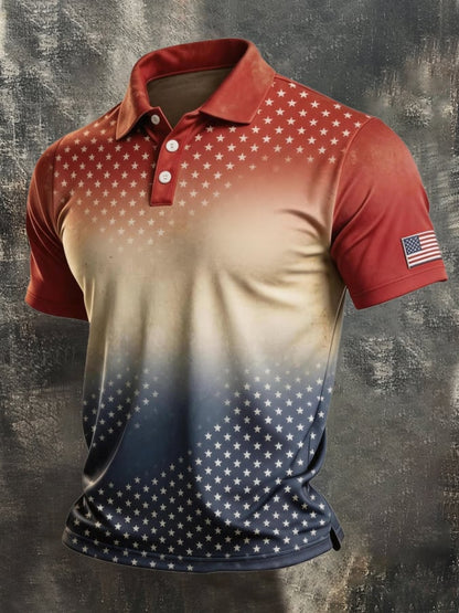 Men's Retro "Patriot" Color-Block Short-Sleeve Polo Shirt