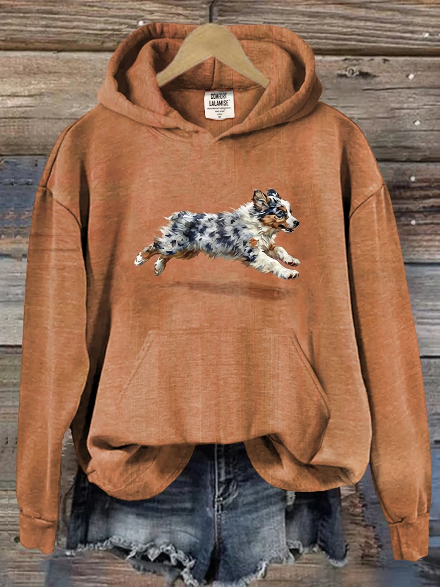 Funny Retro Cute Running Dog Art Casual Hoodie Sweatshirt