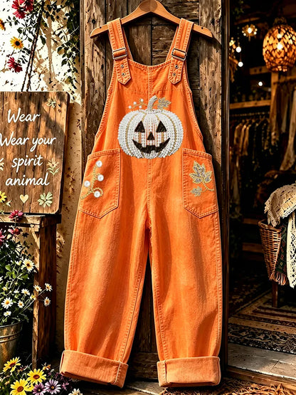 Women'S Halloween Printed Synthetic Denim Jumpsuit