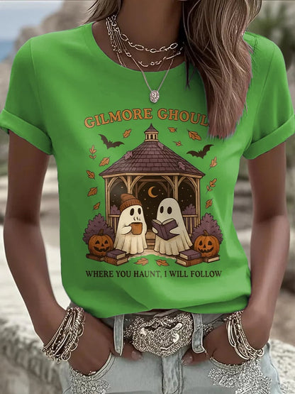 Women's Halloween Printed Round Neck T-Shirt