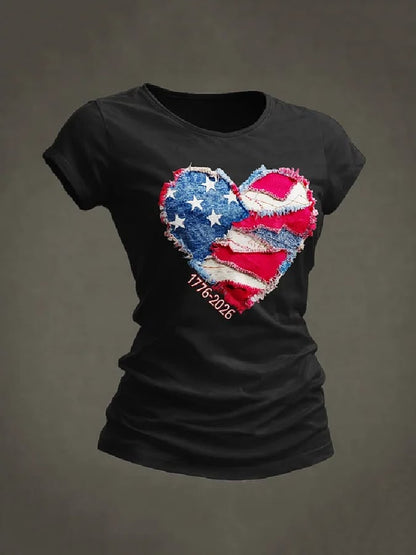 Women'S Casual Short-Sleeved T-Shirt With American 250th Anniversary Commemorative Print.