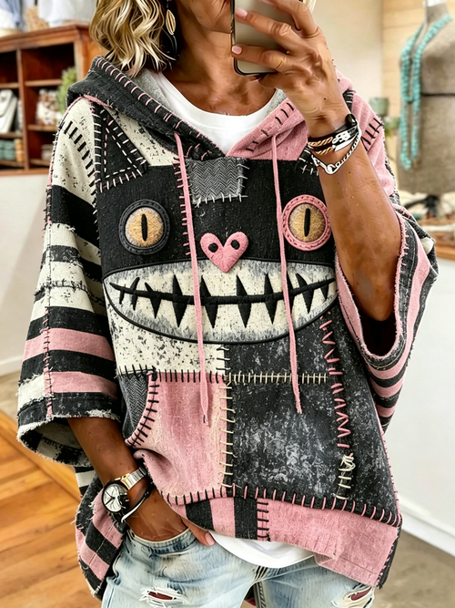 Women'S Halloween Patchwork Cat Print Casual Hoodie