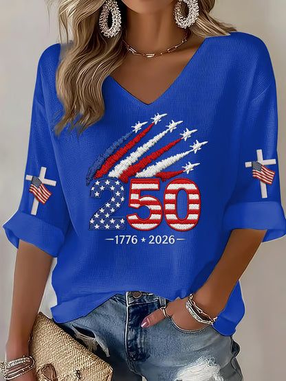 Women's 250th Anniversary Of The United States Printed V-Neck Top
