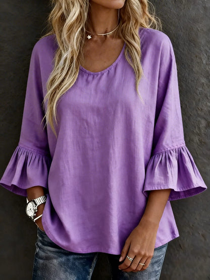Women's Casual Solid Color Art Prints Cotton Shirt
