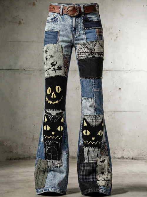 Women's Retro Halloween Art Print Flare Pants