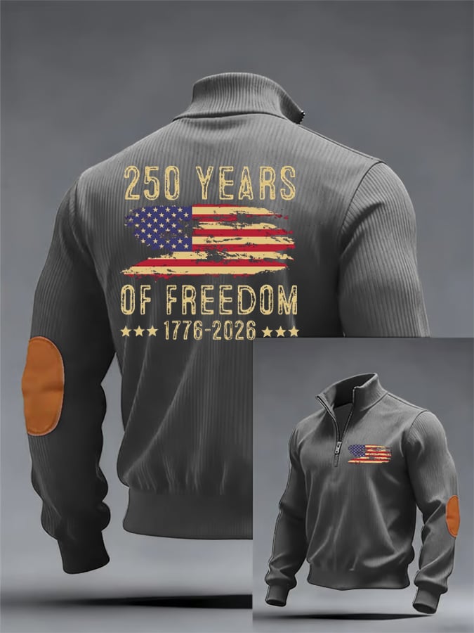 Men's 250th America Anniversary Casual Printed Zip Knit Sweatshirt