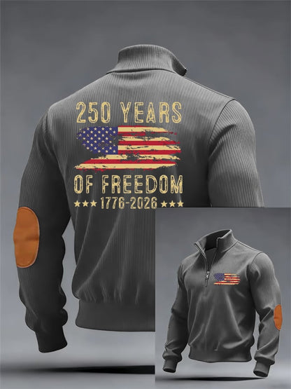 Men's 250th America Anniversary Casual Printed Zip Knit Sweatshirt