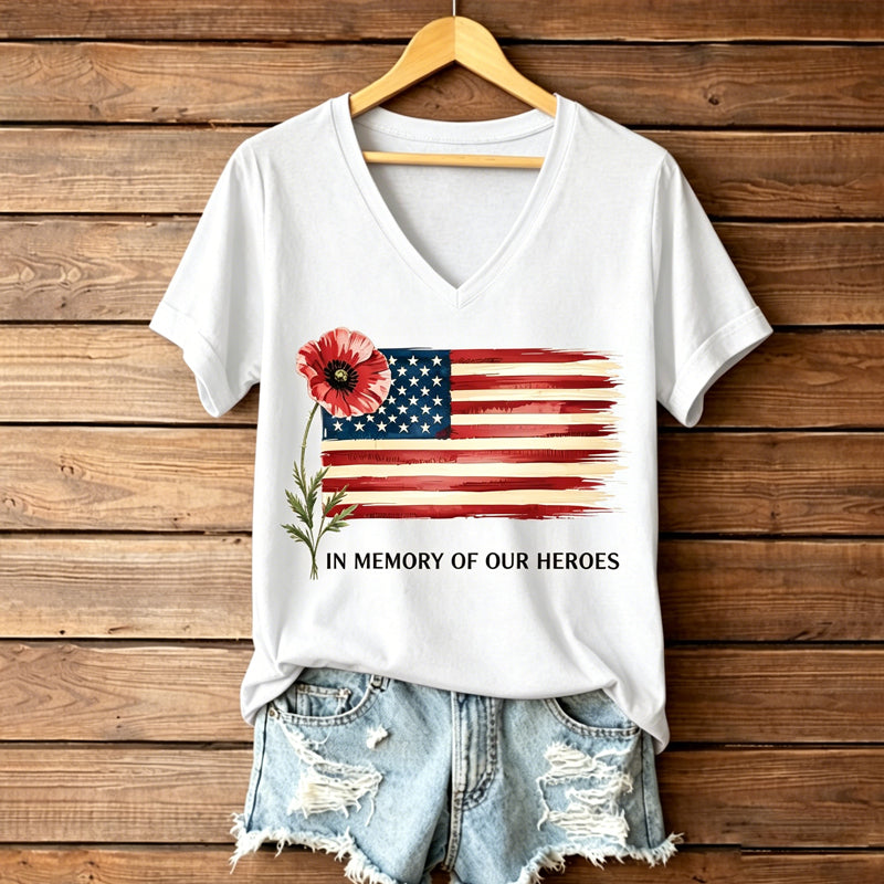 Women's Memorial Day Poppy Art Printed T-Shirt