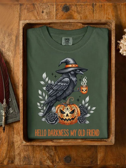 Women's Halloween Hello Darkness My Old Friend Print Casual T-shirt