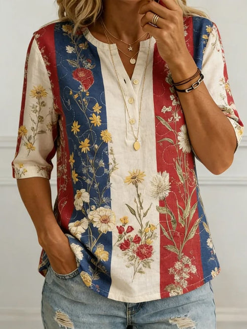 Women's Casual American 250th Anniversary Floral Print Shirt
