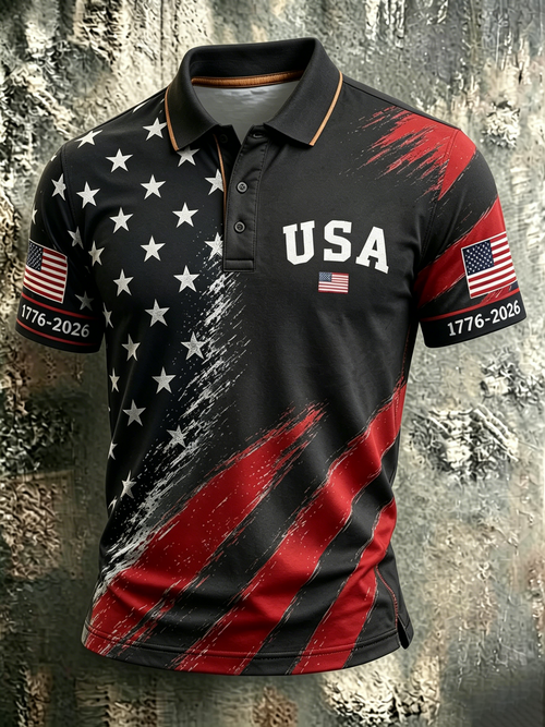 Men'S Casual USA Commemorative Printed Polo Shirt