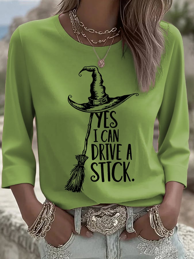 🔥HOT SALE🔥Women's Yes I Can Drive A Stick Printed Round Neck T-Shirt