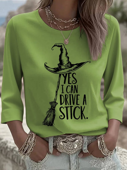 🔥HOT SALE🔥Women's Yes I Can Drive A Stick Printed Round Neck T-Shirt