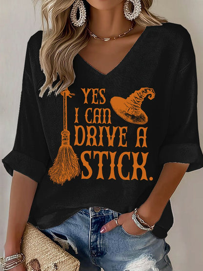 🔥HOT SALE🔥Women's Yes I Can Drive A Stick Print V Neck T-shirt
