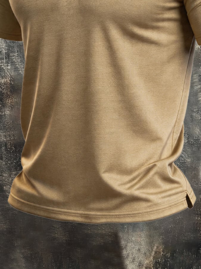 Men's Vintage Slub Cotton 100% Pure Cotton Stretch Short-Sleeve Henley T-Shirt