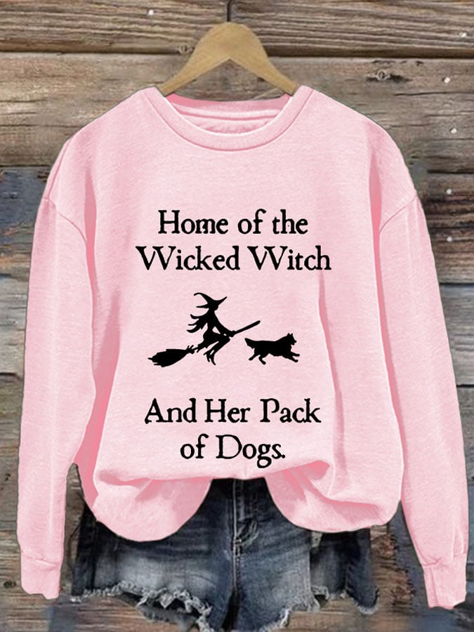 Retro Home Of The Wicked Witch And Her Pack Of Dogs Print Sweatshirt