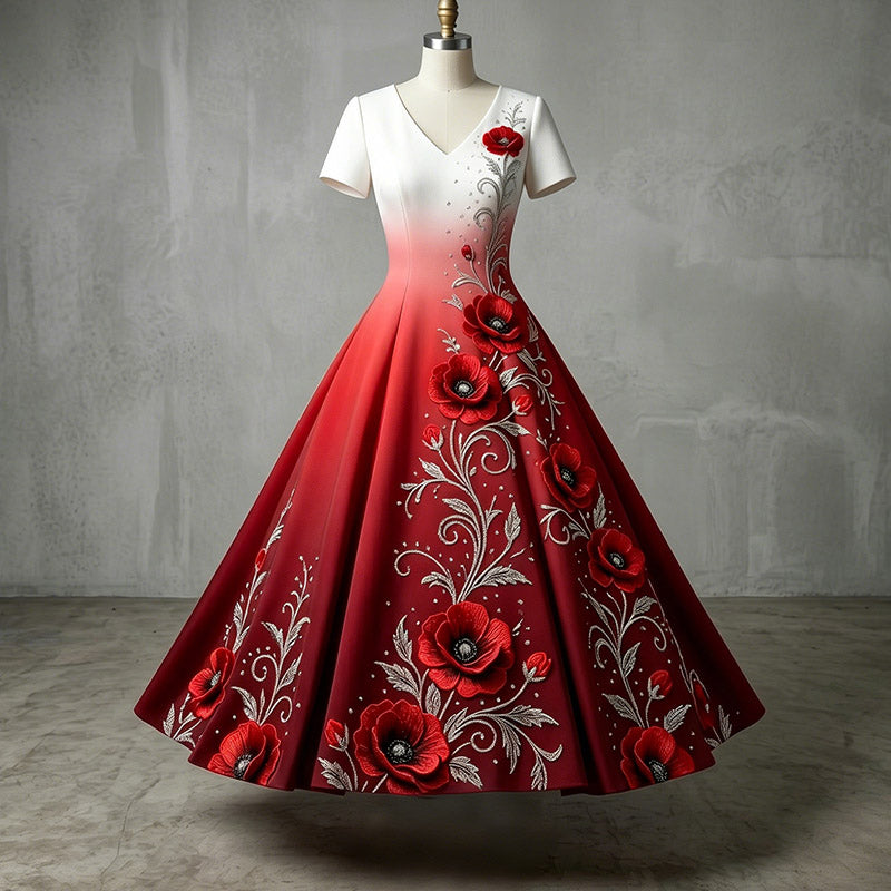 Women's With Poppy Floral Art Print Casual Dress
