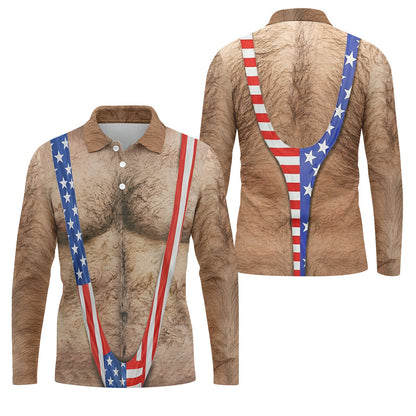 Hairy Body Funny Print Patriotic Golf Shirt, 250th Anniversary 4th Of July Golf Shirts For Men