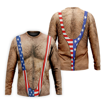 Hairy Body Funny Print Patriotic Golf Shirt, 250th Anniversary 4th Of July Golf Shirts For Men