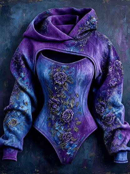 3D Cutout Hooded Waist Slim Bodysuit