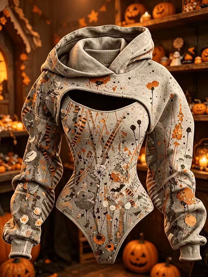 3D Cutout Hooded Waist Slim Bodysuit