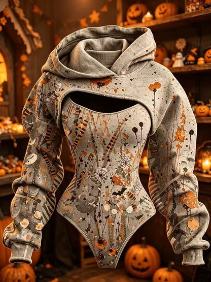 3D Cutout Hooded Waist Slim Bodysuit
