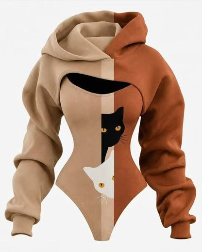 3D Cutout Hooded Waist Slim Bodysuit