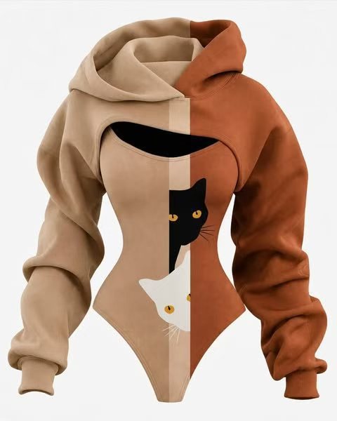 3D Cutout Hooded Waist Slim Bodysuit