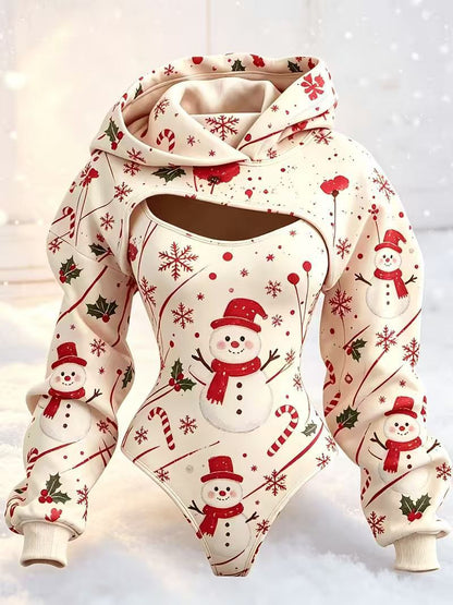 3D Cutout Hooded Waist Slim Bodysuit