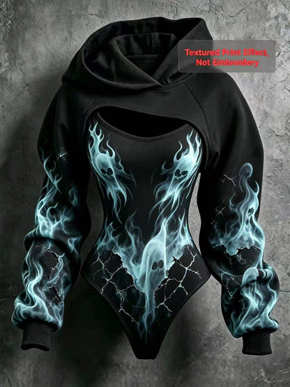 3D Cutout Hooded Waist Slim Bodysuit