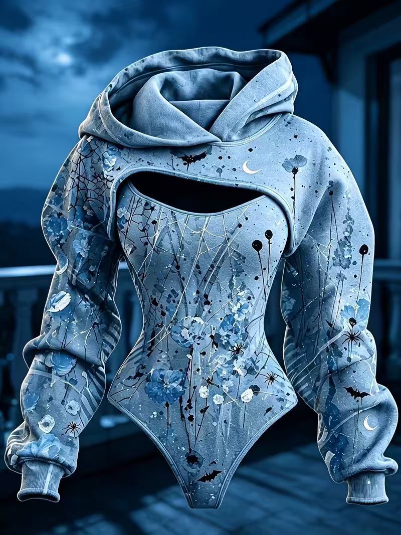 3D Cutout Hooded Waist Slim Bodysuit