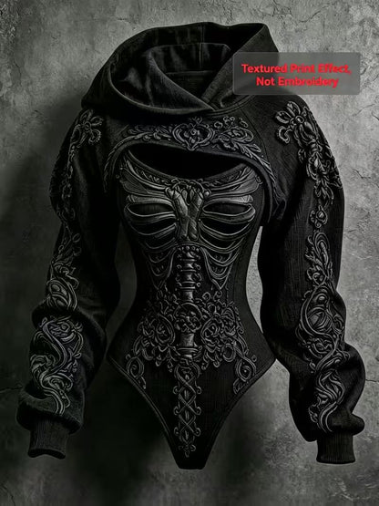 3D Cutout Hooded Waist Slim Bodysuit