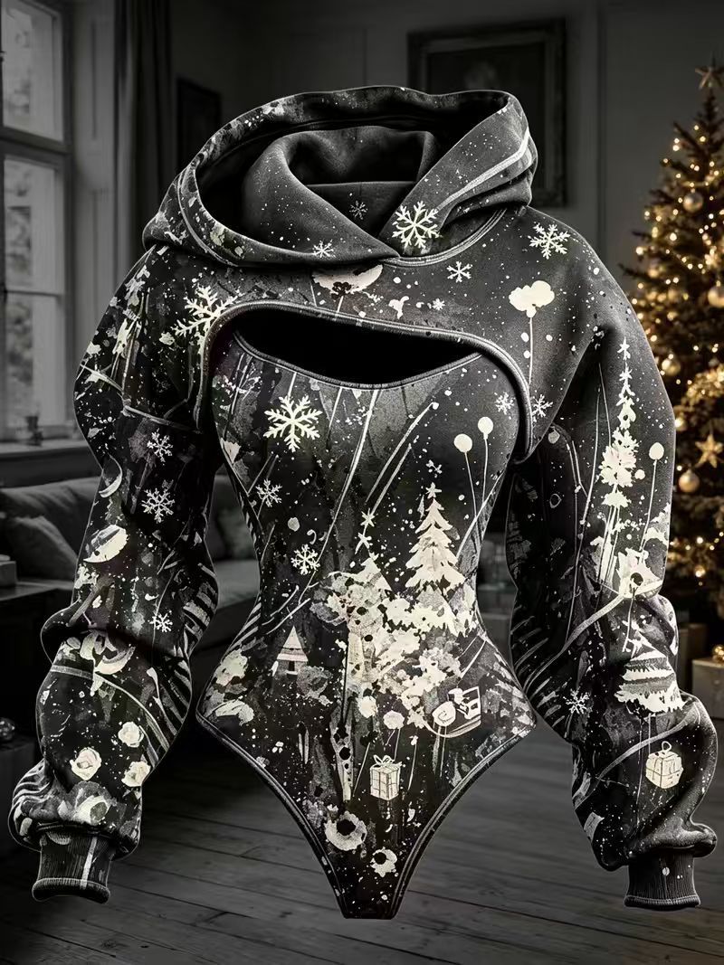 3D Cutout Hooded Waist Slim Bodysuit