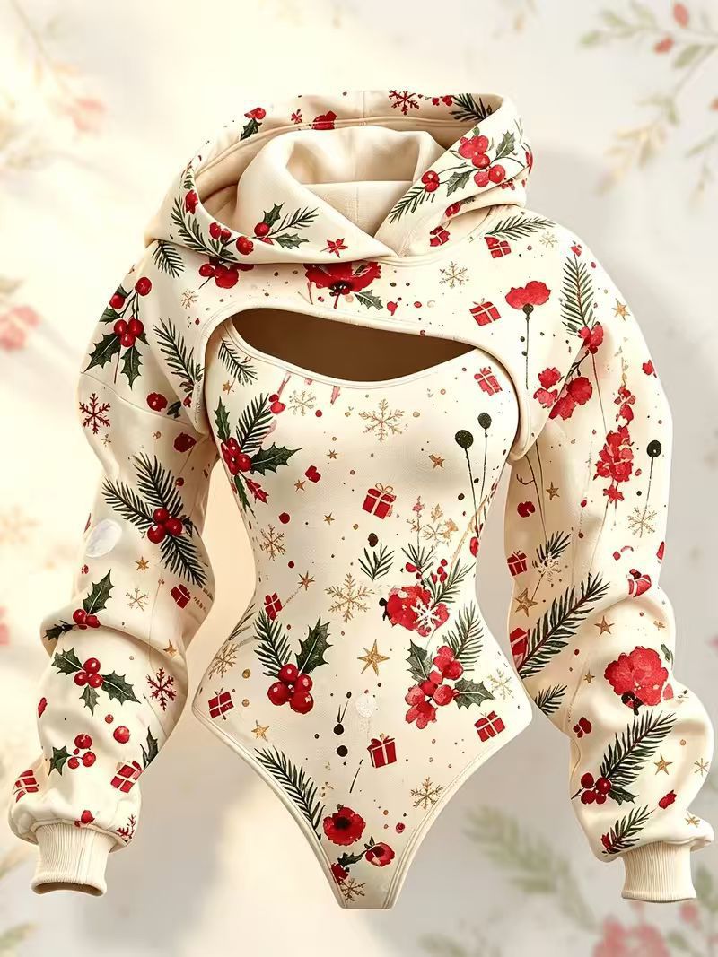 3D Cutout Hooded Waist Slim Bodysuit