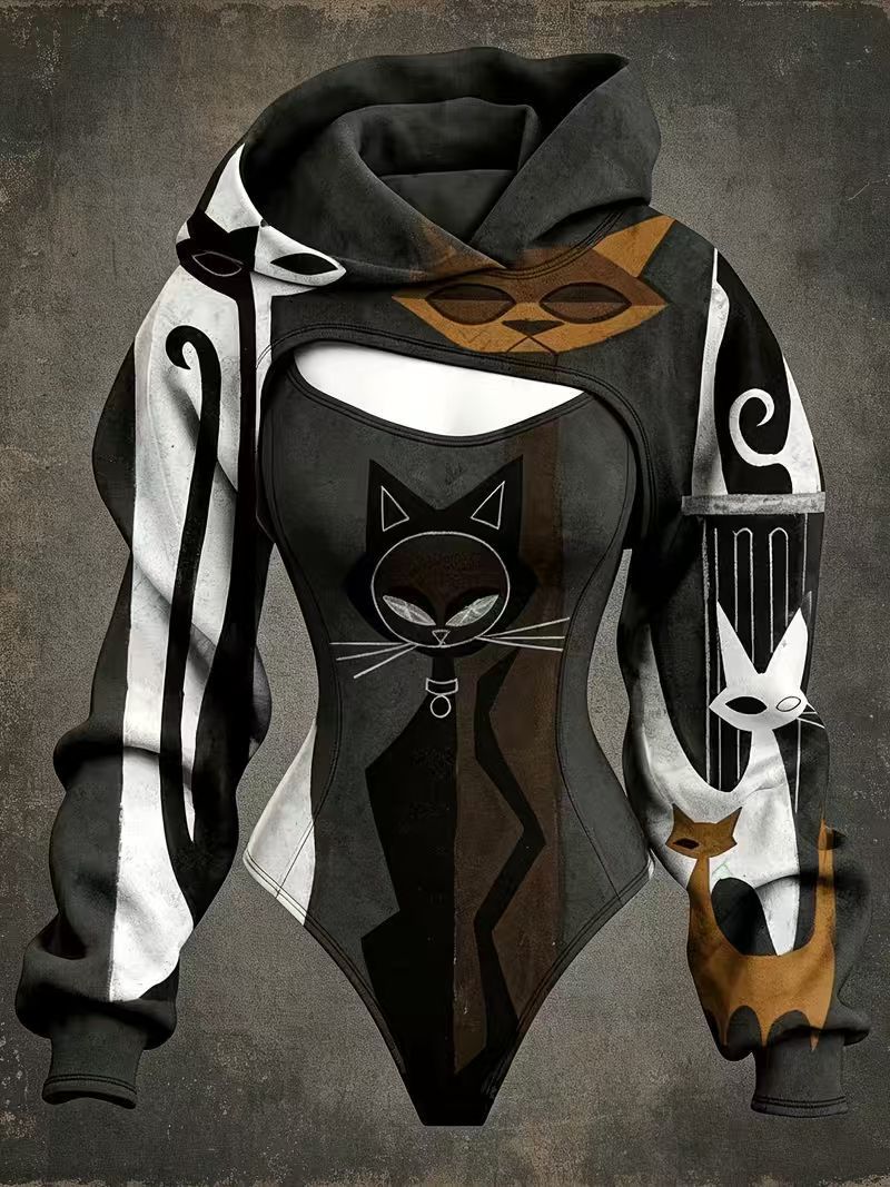 3D Cutout Hooded Waist Slim Bodysuit