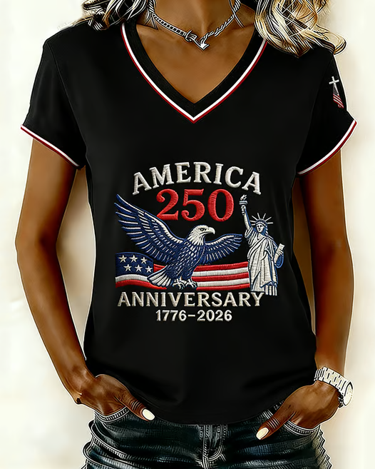 Women's Celebrating The 250th Anniversary Print V-neck Short Sleeve Tshirt