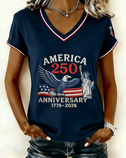 Women's Celebrating The 250th Anniversary Print V-neck Short Sleeve Tshirt