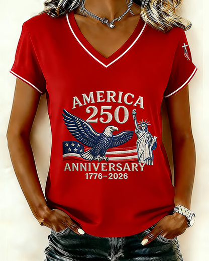 Women's Celebrating The 250th Anniversary Print V-neck Short Sleeve Tshirt