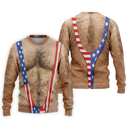 Hairy Body Funny Print Patriotic Golf Shirt, 250th Anniversary 4th Of July Golf Shirts For Men